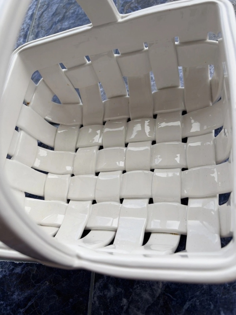 8” X 8” Vintage White Woven Ceramic Basket - Picture 3 of 4